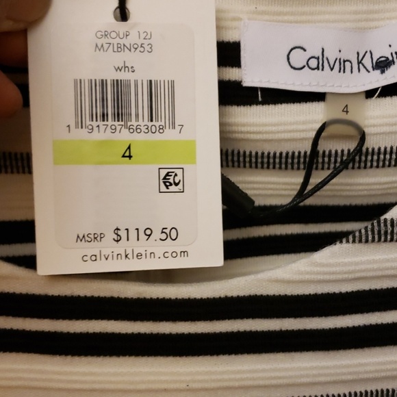Calvin Klein White Stripe Sleeveless Dress Size 4 - Picture 7 of 8